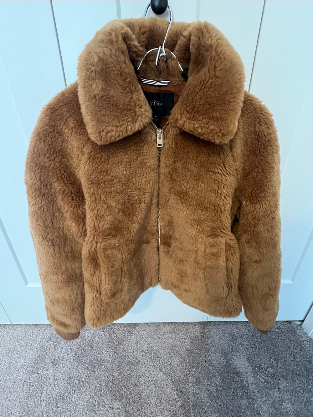 J. Crew Plush Faux Shearling Jacket in Camel Brown